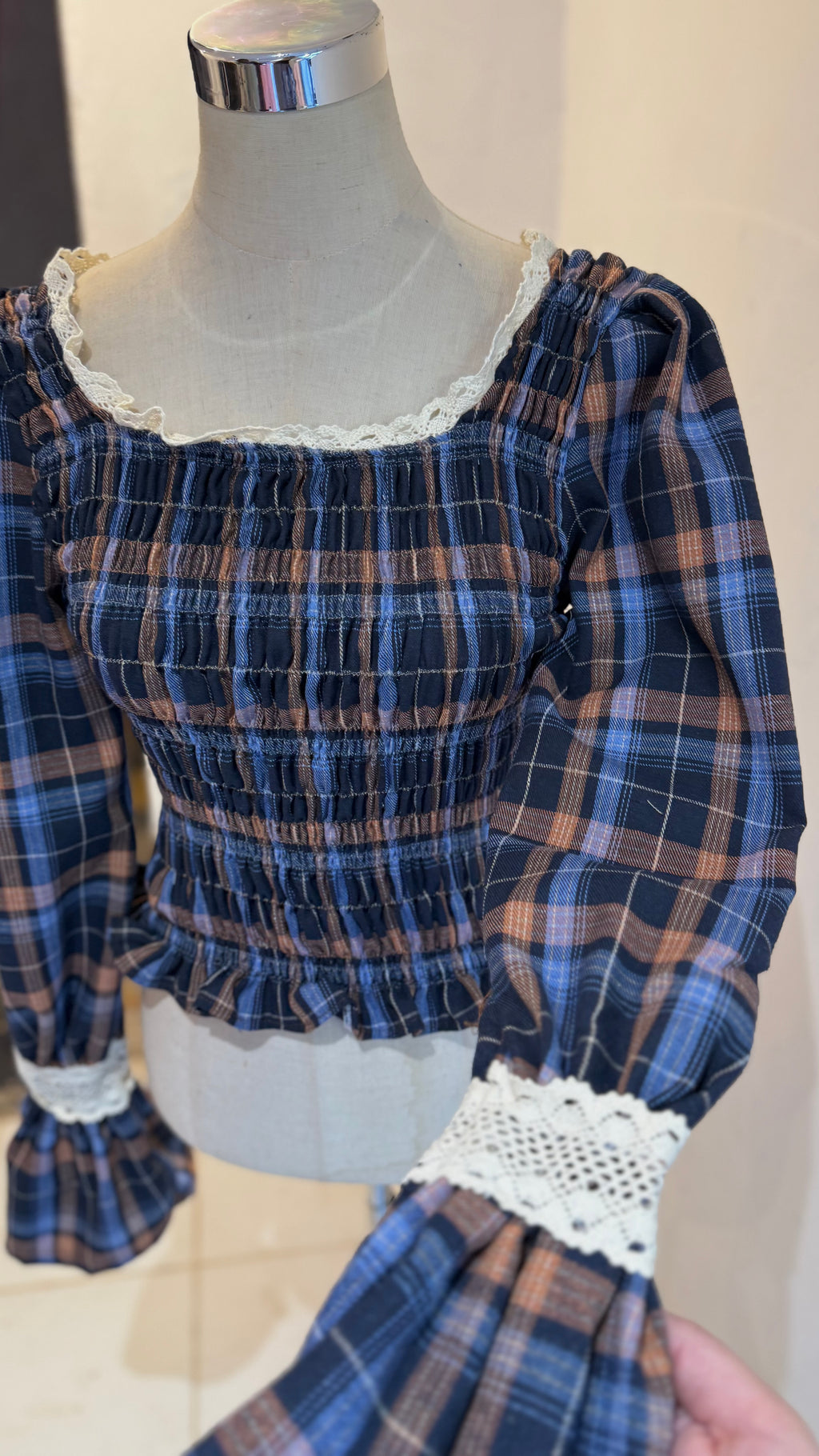 Camisa Grid - Chocolate/azul