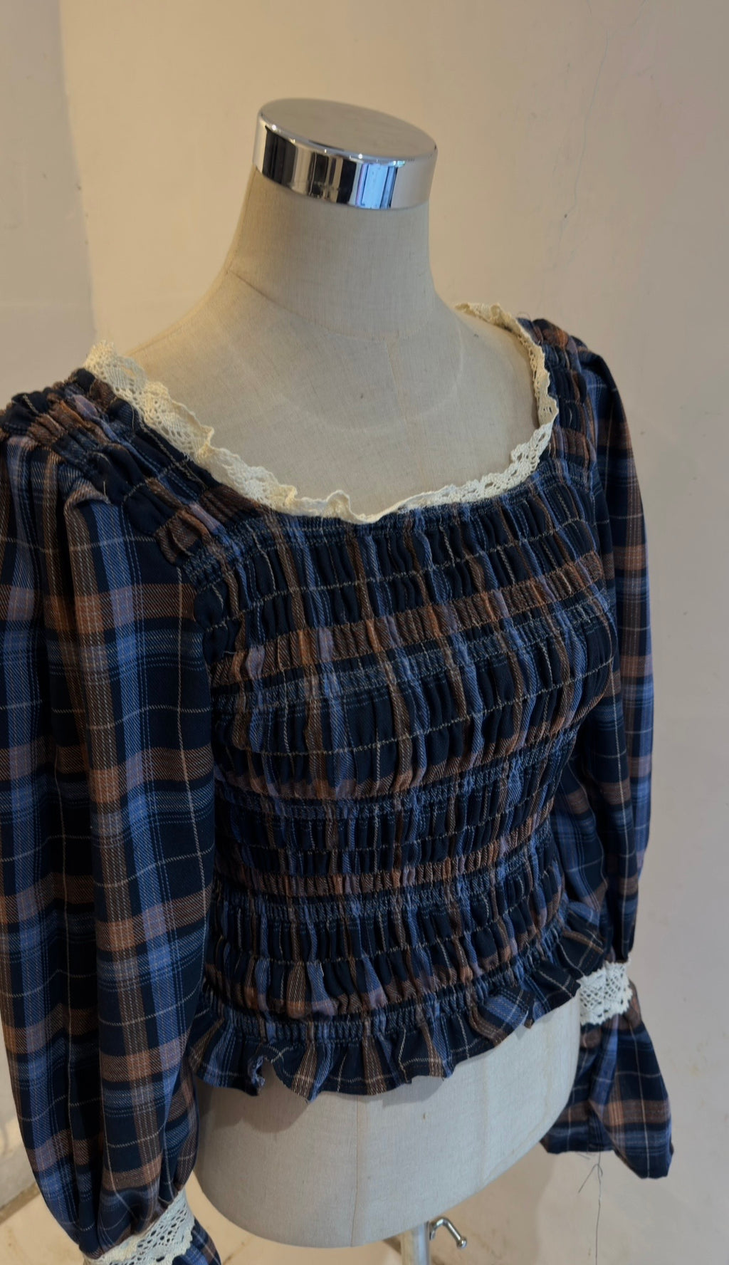 Camisa Grid - Chocolate/azul